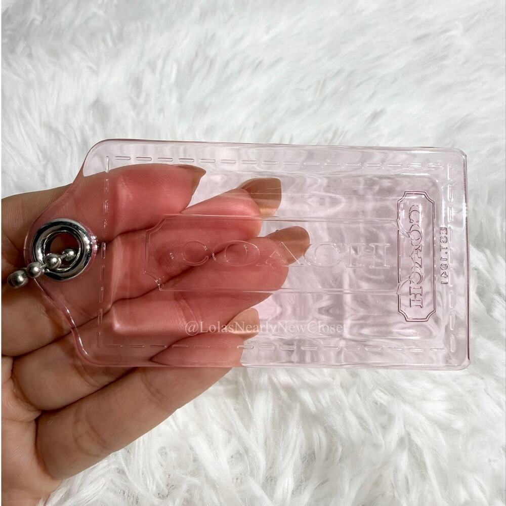 3" COACH Poppy Pink Clear Fob Bag Charm Hang tag Hangtag